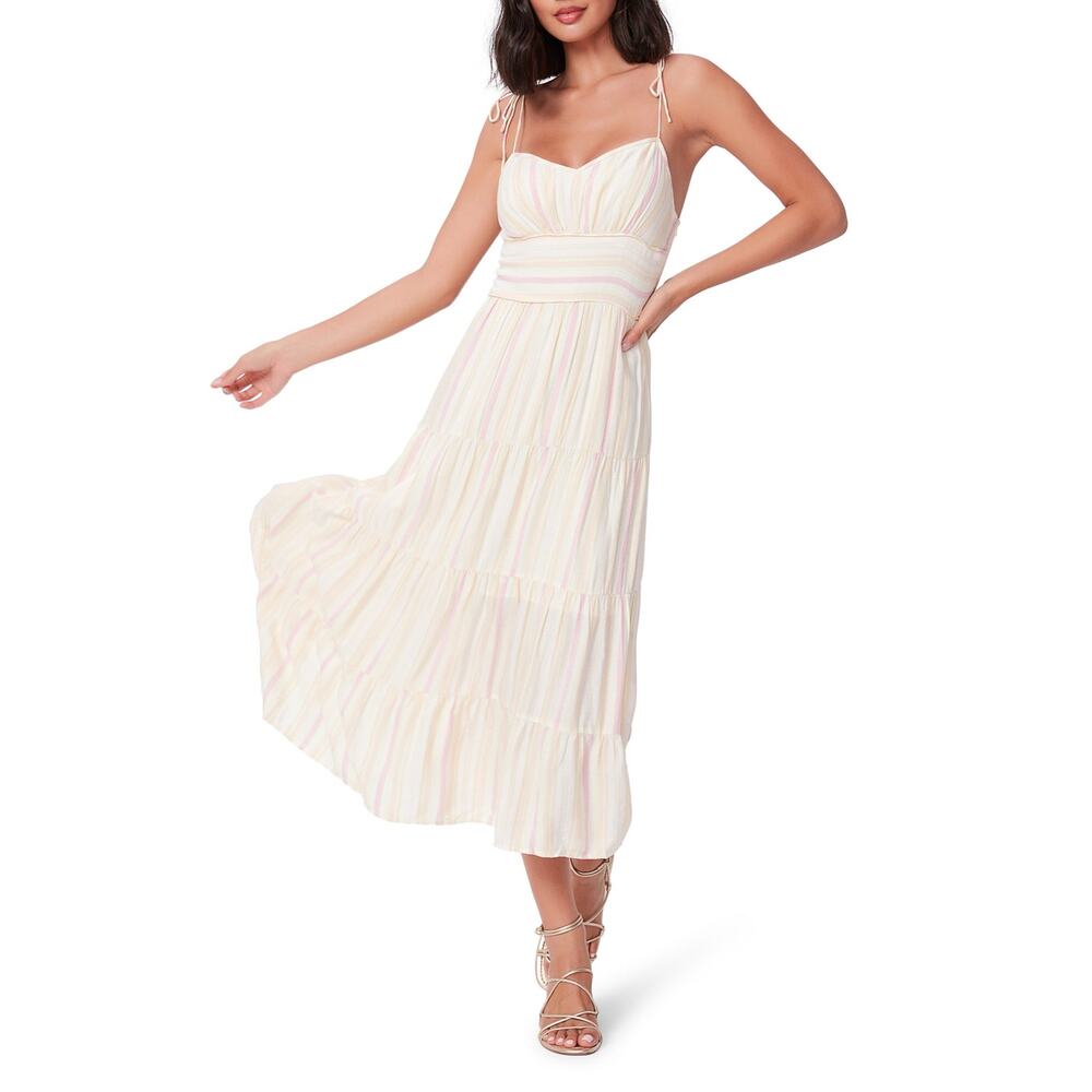 New Paige Favella Midi Dress Pastel Citrus Multi Stripes Tiered Women's XL